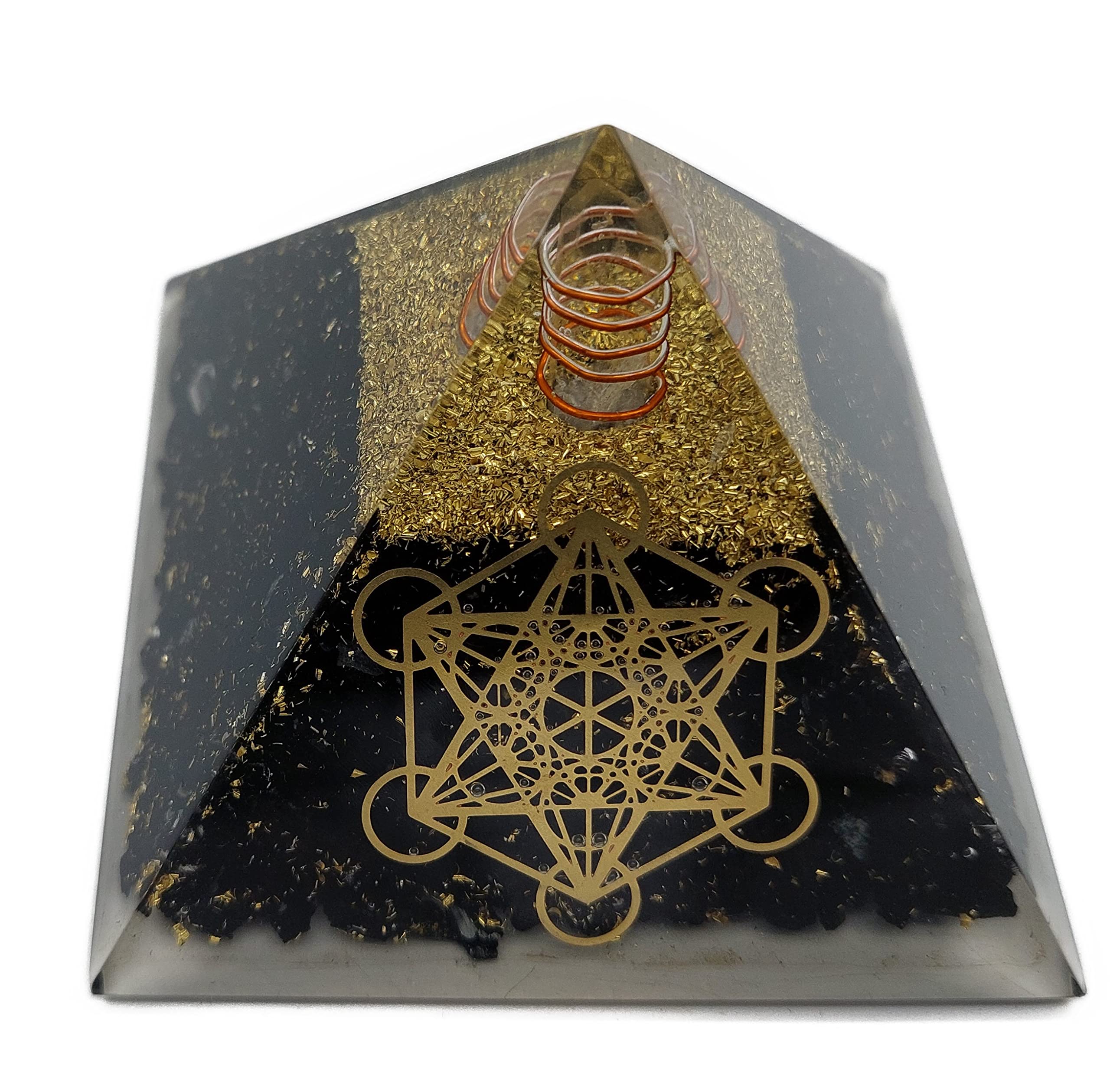 Energia PiratEnergia Piramide Orgonite (240 g/8 cm), pietra preziosa di tormalina nera con simbolo Metatrons cubo | Protezione energetica fortuna armonia