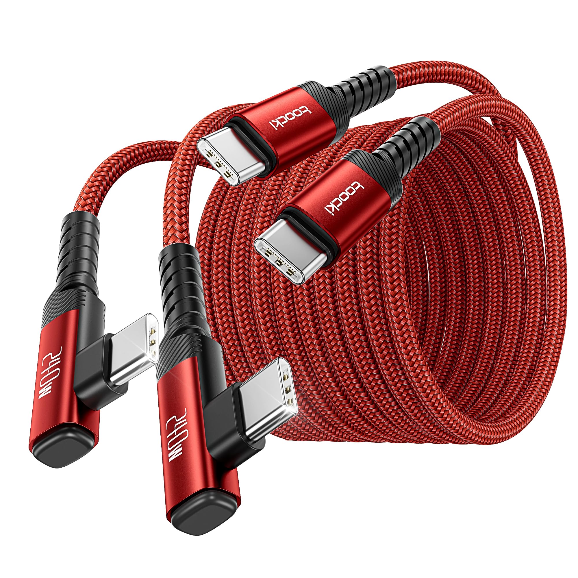 Cable USB C [2 unidades, 10 pies] Cable de carga rápida tipo C de 240 W, cable USB 2.0 trenzado de nailon para iPhone 16 15 Pro Max, iPad Pro, Samsung Galaxy S24 S23, Switch, MacBook Pro, Pixel-Red