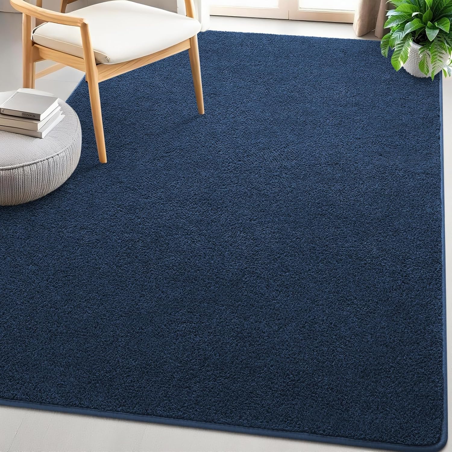 4x6 Feet Blue Area Rugs for Bedroom, Indoor Washable Memory Foam Rug for Living Room, Modern Aesthetic Minimalist Non-Slip Carpets for Kids Boys Girls Adults Dorm Home Decor