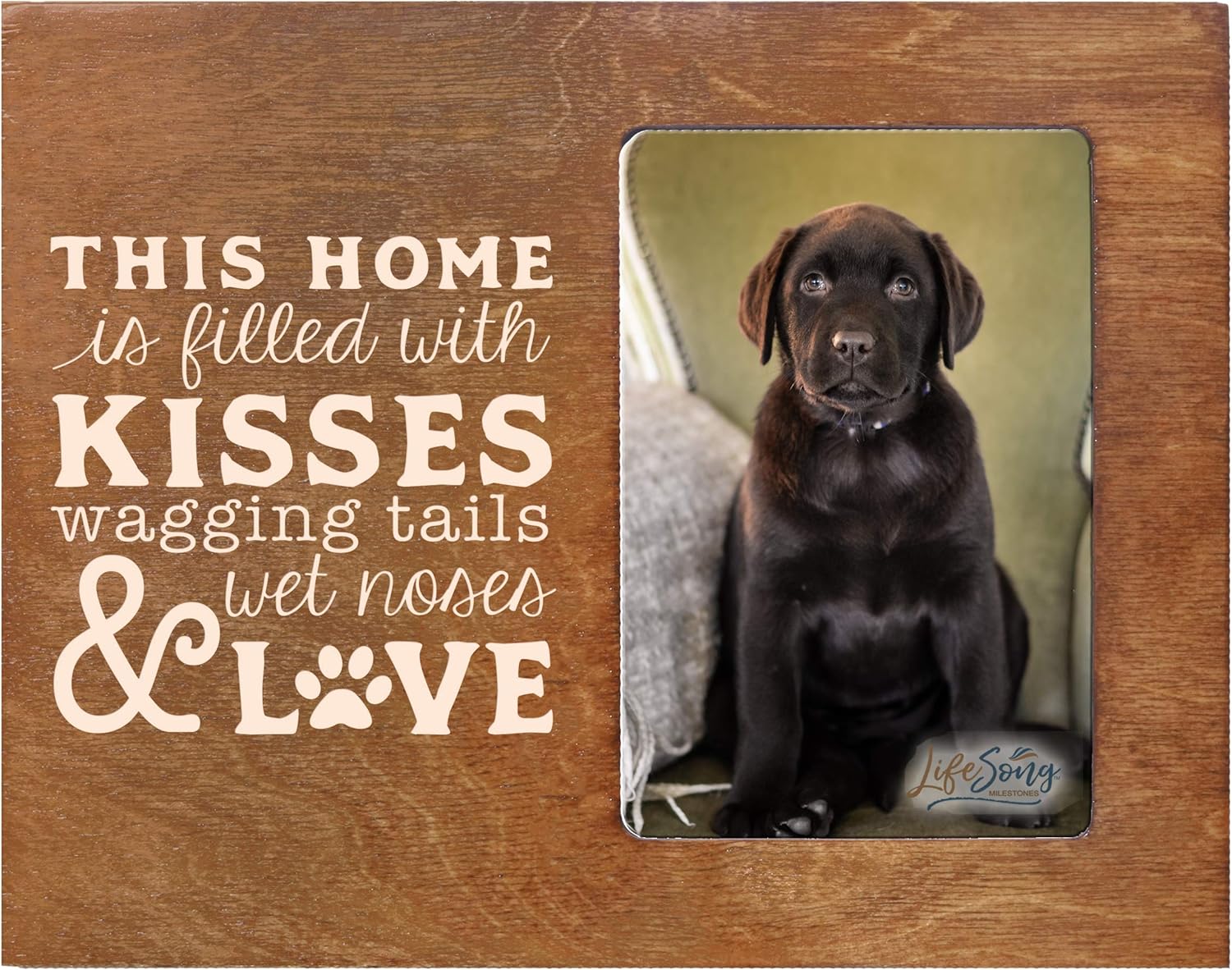 LifeSong Milestones Engraved This Home is Filled Pet Vertical Photo Frame Gift Ideas for Black Lab & Dog Lovers - Golden Lab Owner Frame Gift 8”x10” Holds 4”x6” Photo (Grey)