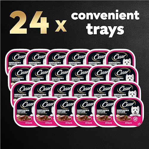 Miniatura 3 de CESAR Wet Dog Food Classic - Pan en salsa ahumado con sabor a tocino y huevo 24 bandejas de 35 onzas fáciles de despegar