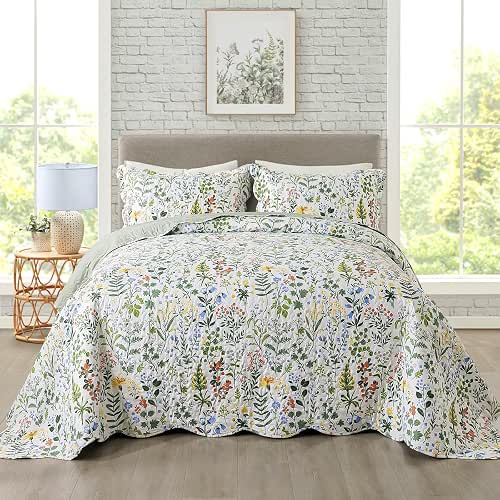 Travan 3-Piece Quilt Set Quilted Bedspread Lightweight Coverlet Set Garden