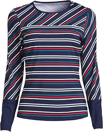 Lands' End Womens Crewneck Swim Tee Rash Guard-Spliced-Colorblock Navy ...