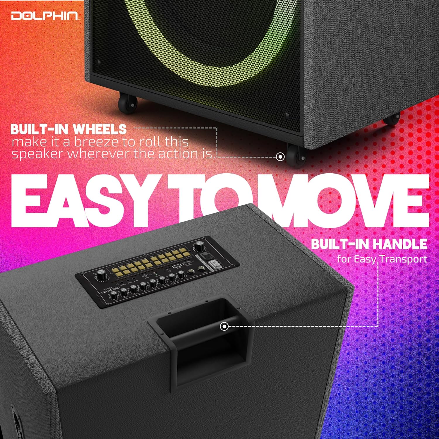 Dolphin KB-18R All-in-One Karaoke Sound System – 18.5” Touchscreen, 18” Woofer, Bluetooth, Android 12, UHF Mic, Rechargeable Battery