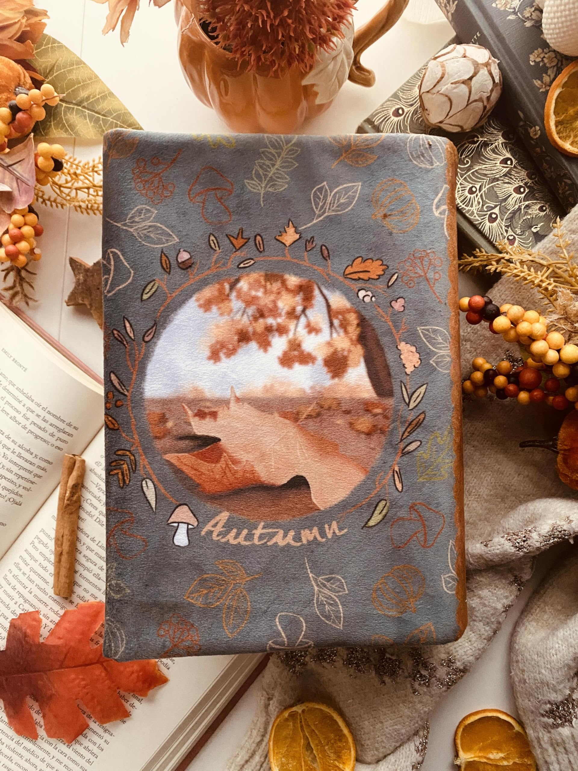 Funda artesanal solapa ajustable Junto a la ventana + marcapáginas de regalo, funda de terciopelo, acolchada. Regalo ideal para personas lectoras