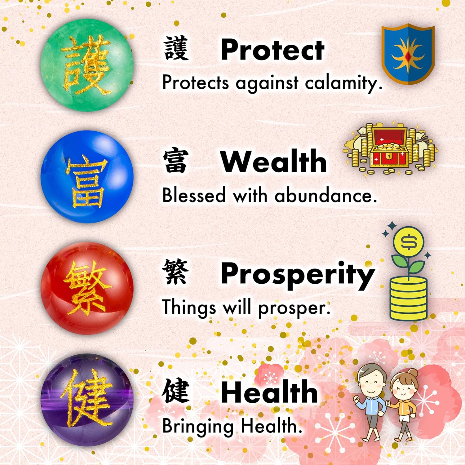 Lucky bracelet Auspicious Japanese Kanji traditional cool stretch powerstone Agate Green quartz Amethyst casual gift - Image 7