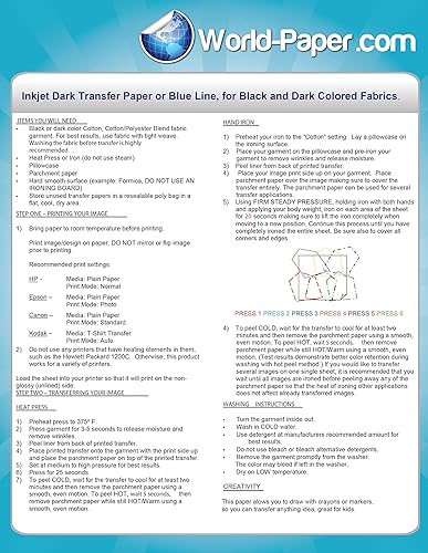 Miniatura 2 de Papel de transferencia de calor para inyección de tinta, 8.5 x 11 pulgadas, para tela oscura, paquete de 5 hojas