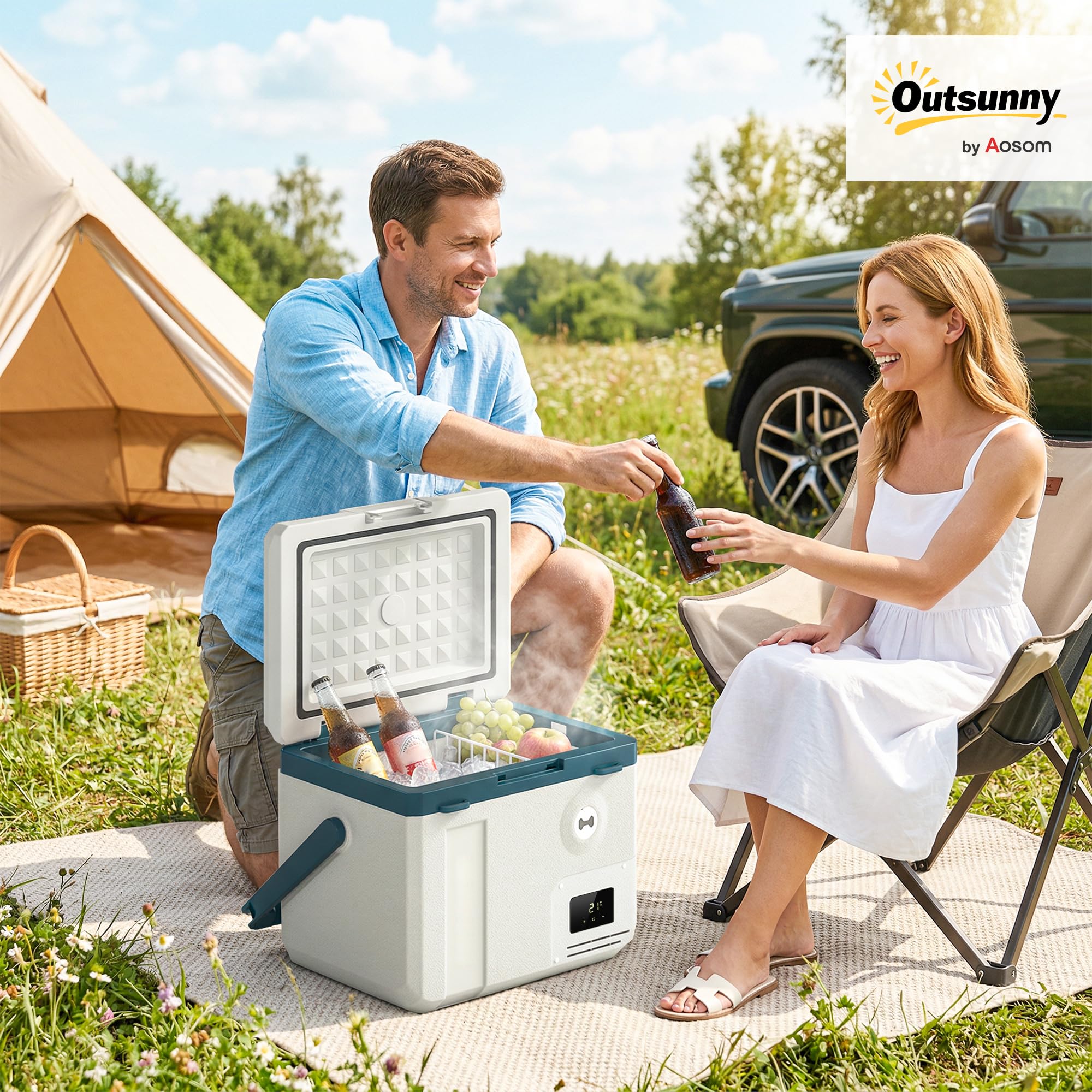 Outsunny Frigorifero Portatile 19L con Compressore, Mini Frigo Elettrico Anti-Shock, APP Bluetooth, 12V/24V/240V, -20°C a 20°C