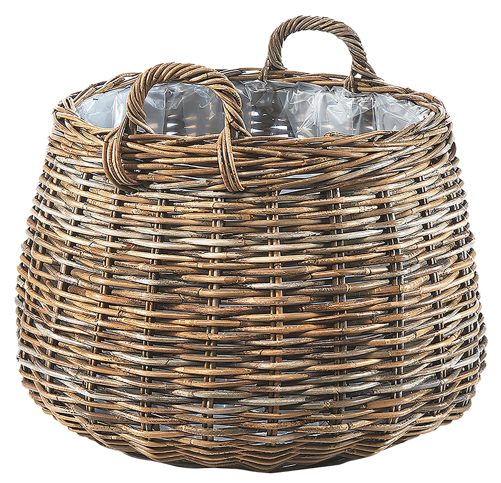 Kobolo Pflanzkorb Pflanzkübel rund XXL in aus Rattan mit Folie Grau