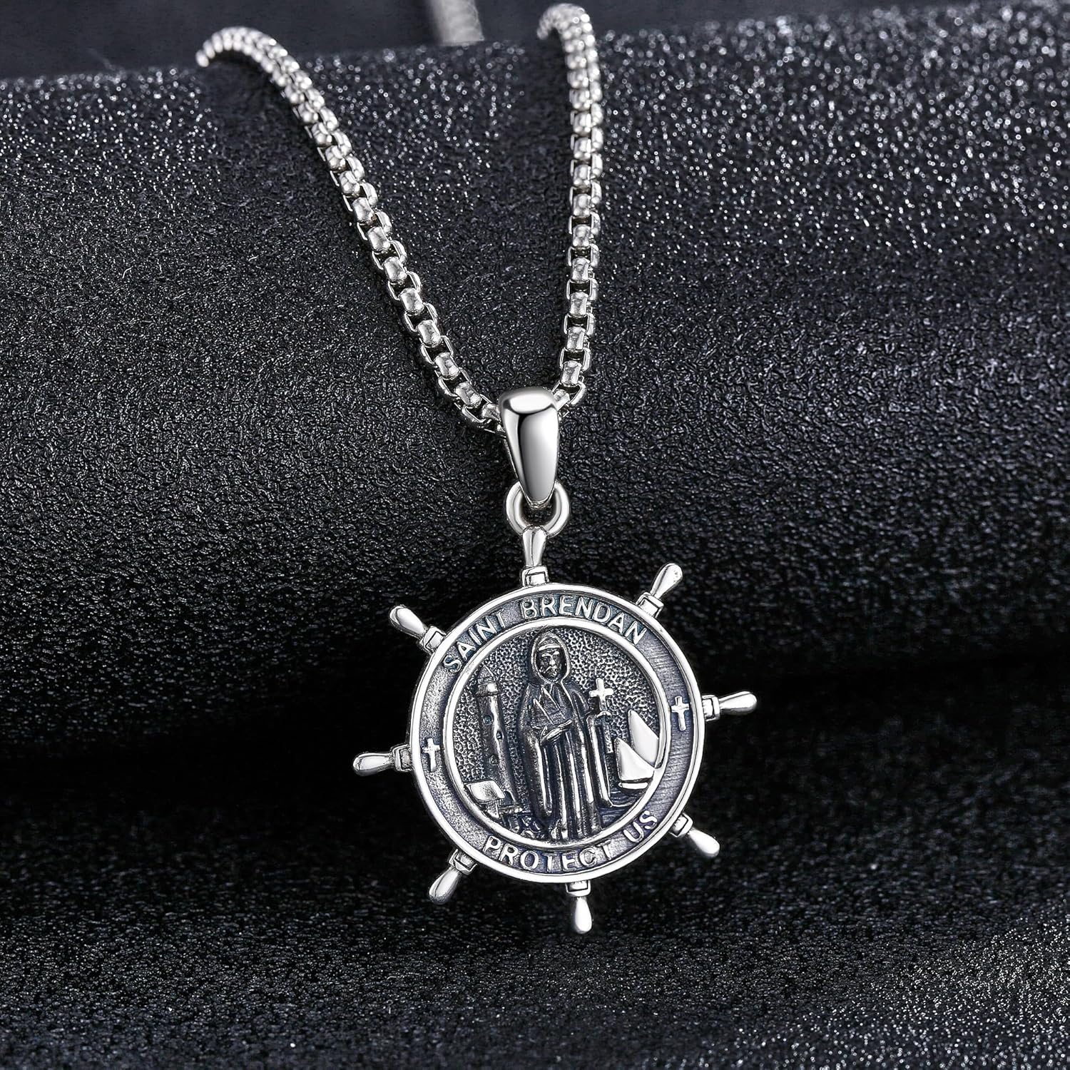 Saint Brendan Necklace S925 Sterling Silver Saint Brendan Coin Medal Pendant Necklace Protection Jewelry for Men Women Religion Gifts - Image 2