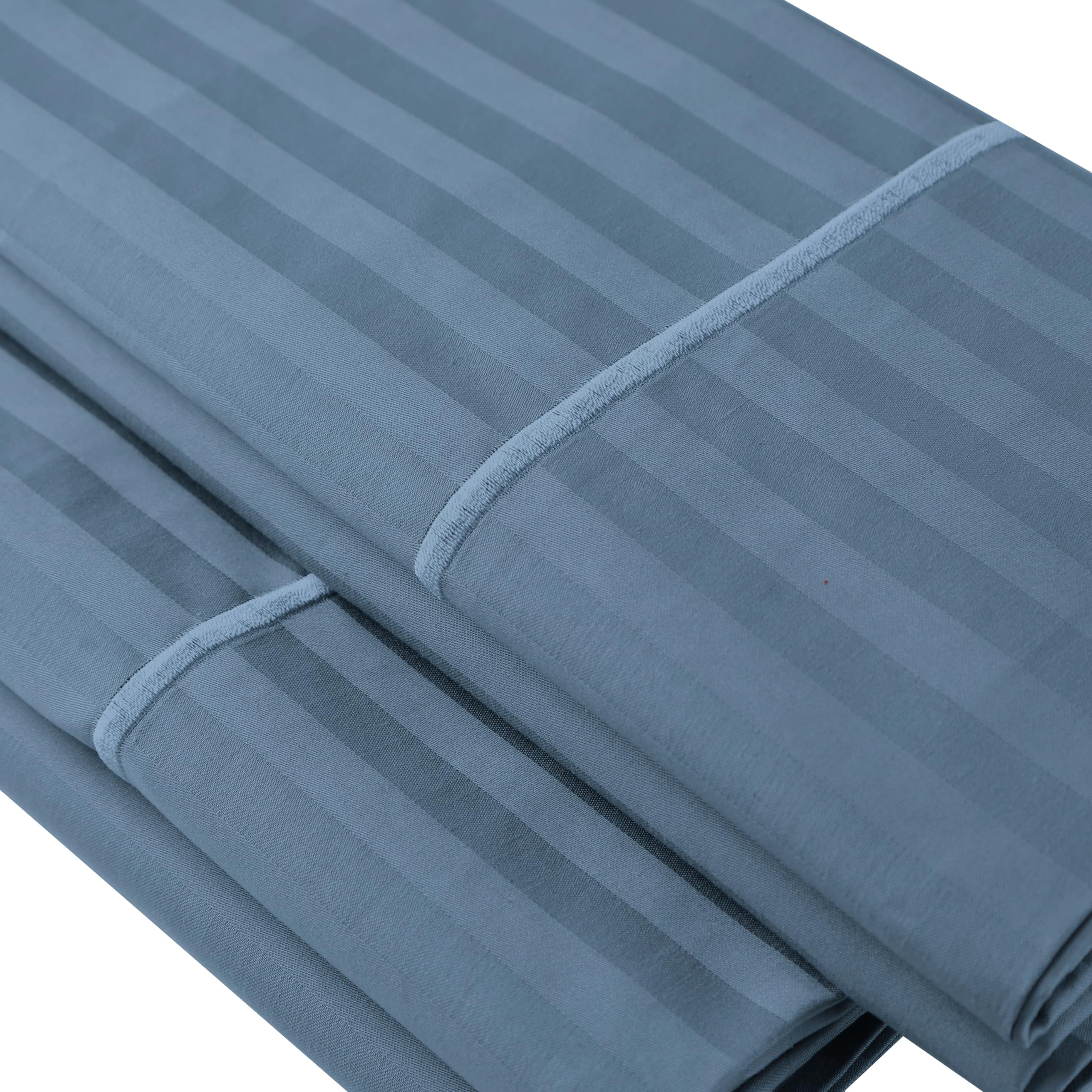 Fundontex Cotton Pillowcases Set of 2, 600 TC Luxury Hotel Quality with Elegance Embroidery,Damask Stripe Sateen Weave,Soft Breathable and Cooling Pillow Case (Envelope, King 20 * 40 Inch, Blue)