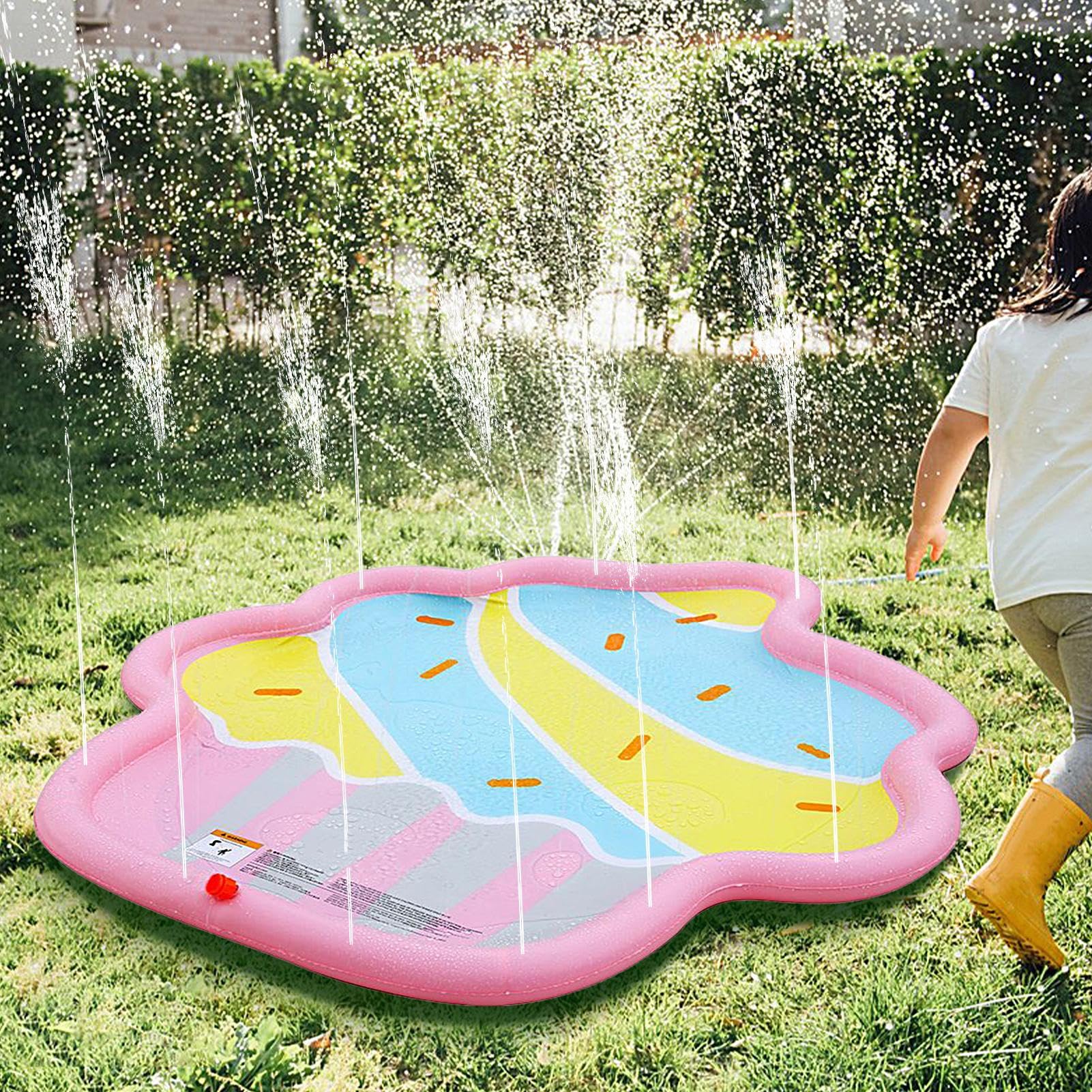 Vasca con Spruzzatore per Bambini - Tappeto Con Schizzi D'Acqua E Piscina Gonfiabile - Attività Estiva Pieghevole Per Esterni Da Giardino E Campeggio