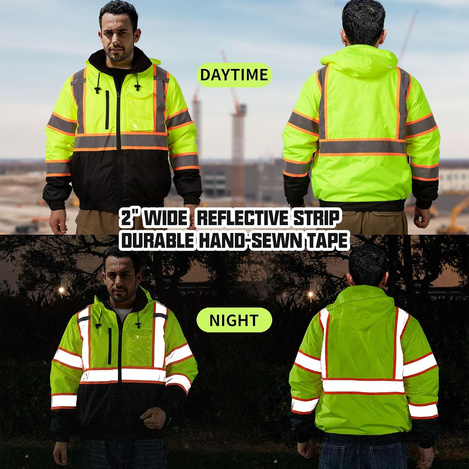 SRsafety High Visibility Safety Jacket,Reflective Waterproof Jacket with Black bottom,Construction Work Jacket for Men/Women