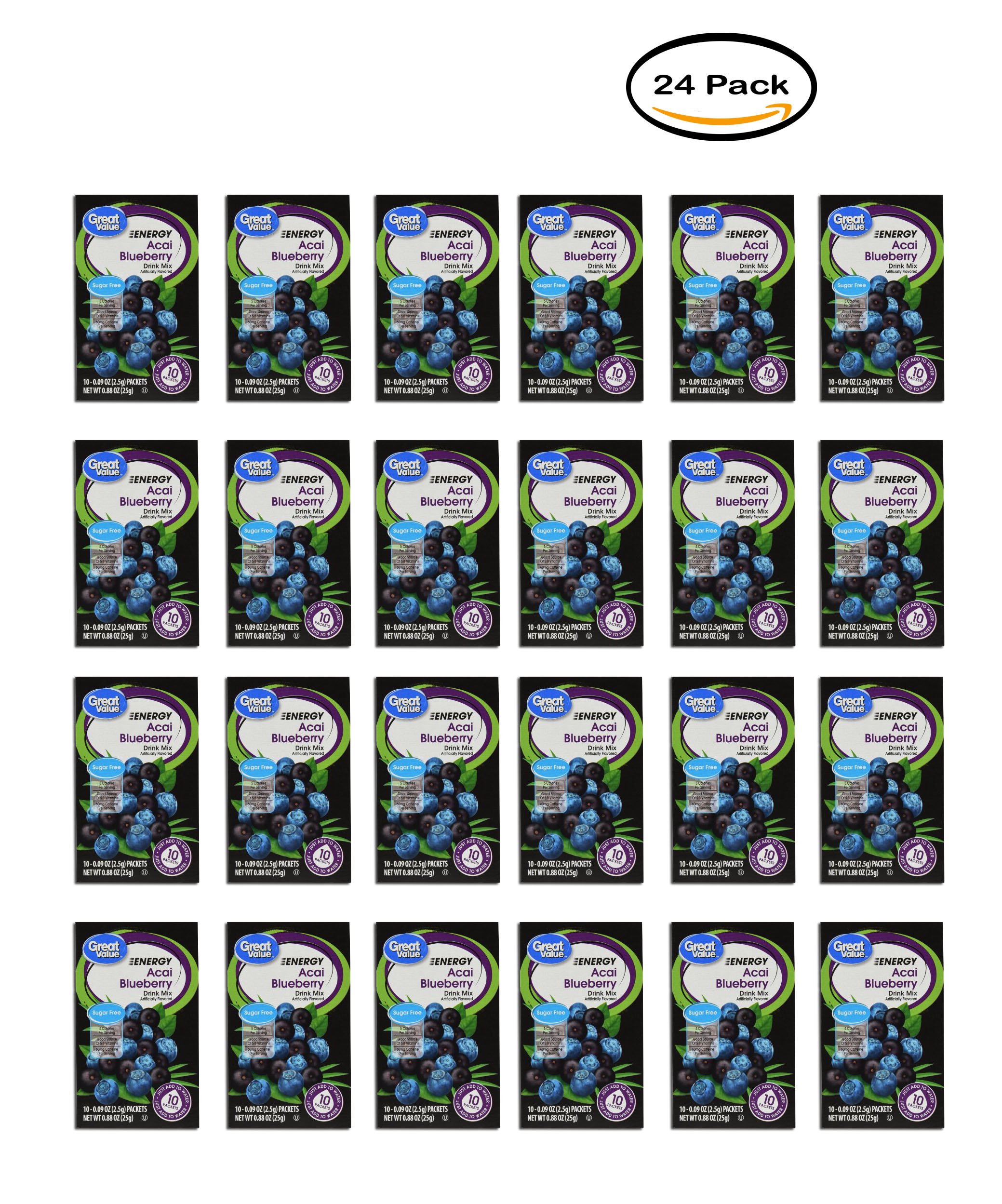 PACK OF 24 - Great Value Energy Drink Mix, Acai Blueberry, Sugar-Free, 0.88 oz, 10 Count