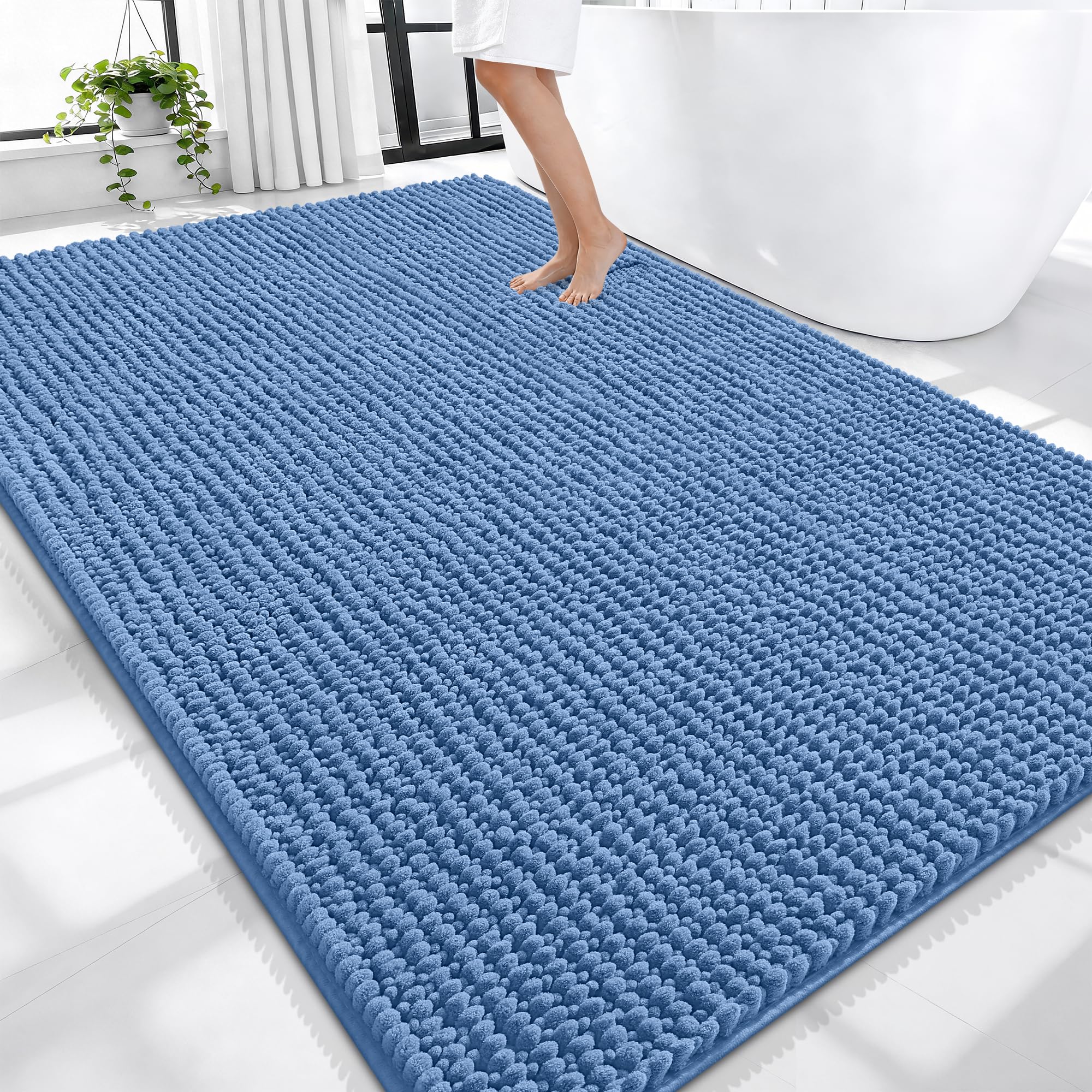 OLANLY Thick Chenille Large Bathroom Rugs Mats 70x46, Cornflower Blue