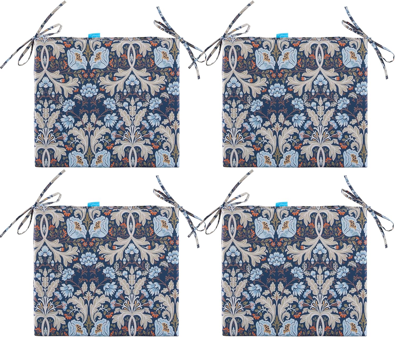 ARTPLAN Outdoor/Indoor Chair Pads,Patio Dining Chair Cushions Set of 4,Sqaure Replacement Cushions with Ties,18.5x16x3 Inch,Stone Blue