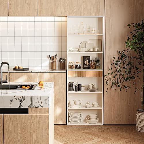 Miniatura 5 de Estantería de 72 pulgadas de alto con almacenamiento, estantería de 7 niveles acanalada con cajón, estante organizador de libros con dispositivo