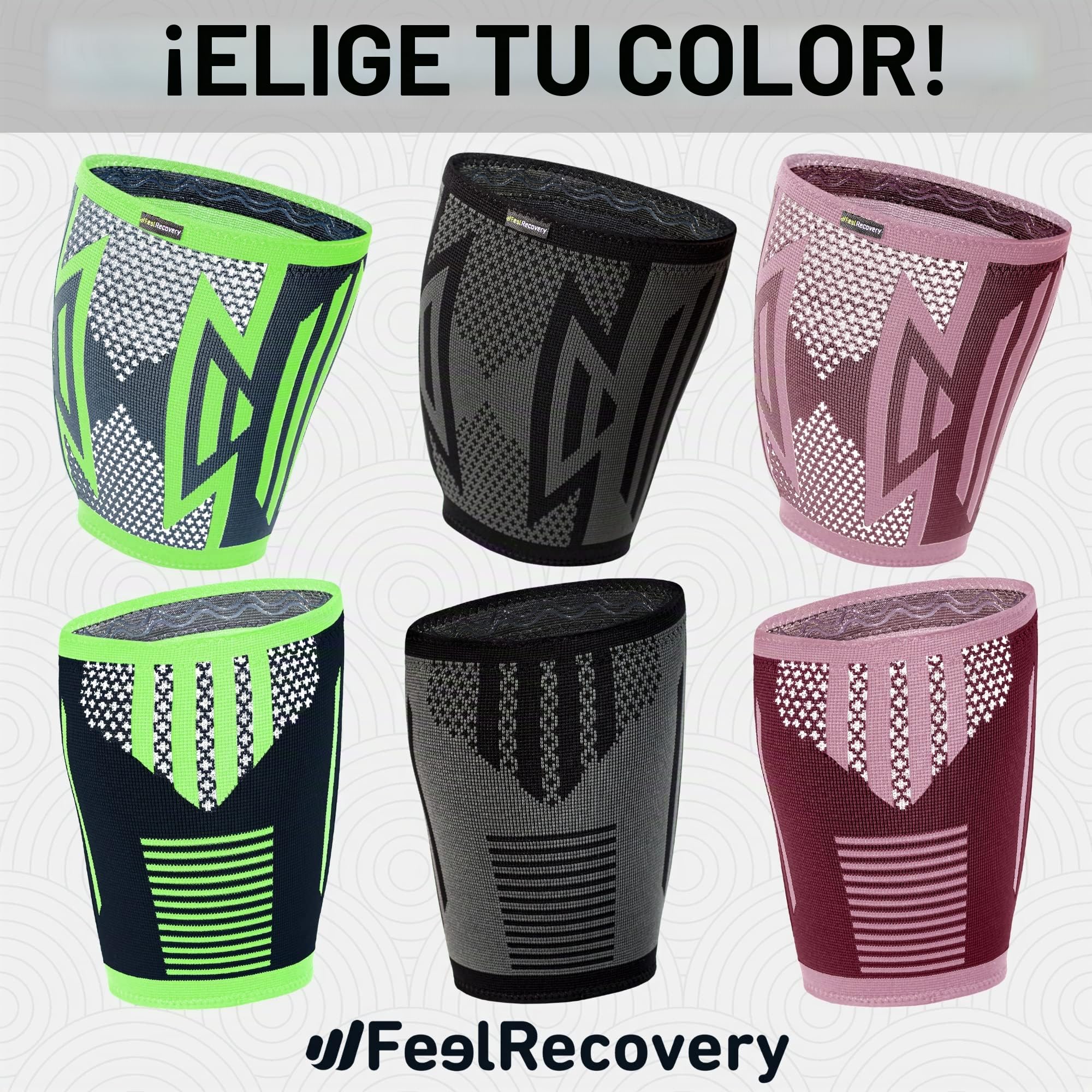 Feel Recovery 2 Musleras Deportivas de Compresión Hombre/Mujer - Musleras Elásticas para Calambres y Contracturas Musculares para Correr - Transpirable y Antideslizante (Negro, X-Large)