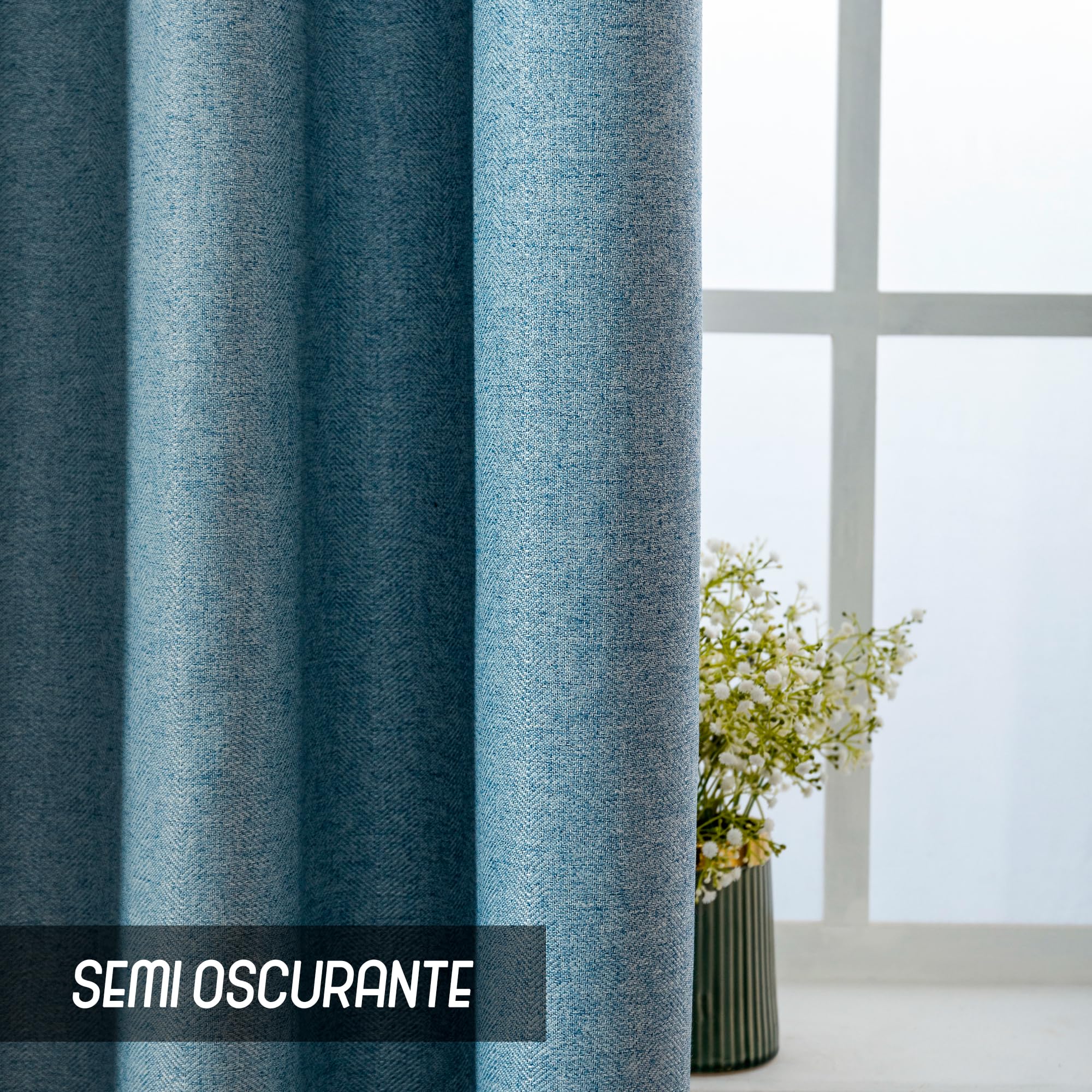 GIRASOLE HOME® Paire de rideaux semi-occultants effet lin texture nervurée lourde pour intérieur 2 panneaux avec poche (crème, 70 x 133 cm