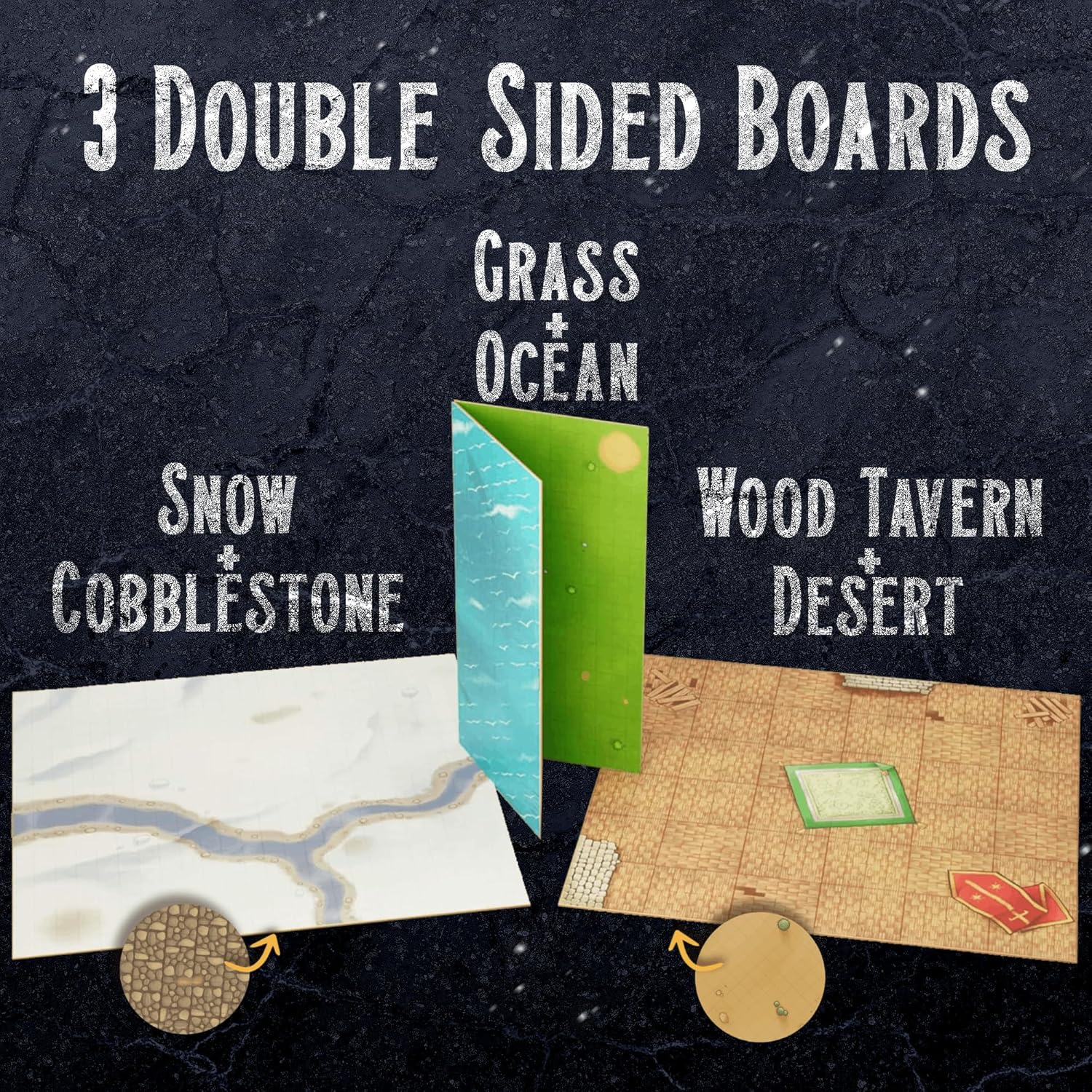DND Map Starter Set + Terrain Minis | 24" x 24" Double Sided | Wet/Dry Erase with Grid | + Bonus 57x Terrian Miniatures. Markers Included. (6 Battle Map Bundle + Terrain Pack)