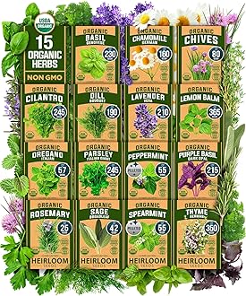 HOME GROWN 𝗢𝗥𝗚𝗔𝗡𝗜𝗖 15 Herb Seeds Variety Pack 2,500+ 𝗡𝗢𝗡-𝗚𝗠𝗢 𝗨𝗦𝗔 High-Germinating Heirloom Seeds for Planting Indoor Outdoor Herb Garden Hydroponics Garden Seeds, Basil Cilantro & More