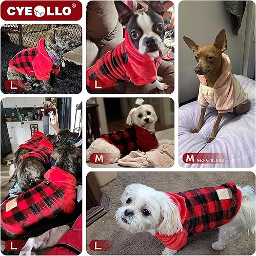 Miniatura 8 de cyeollo Suéter para perro, sudadera de franela para perro, sudadera con capucha para cachorros, ropa de invierno a cuadros, abrigos para perros