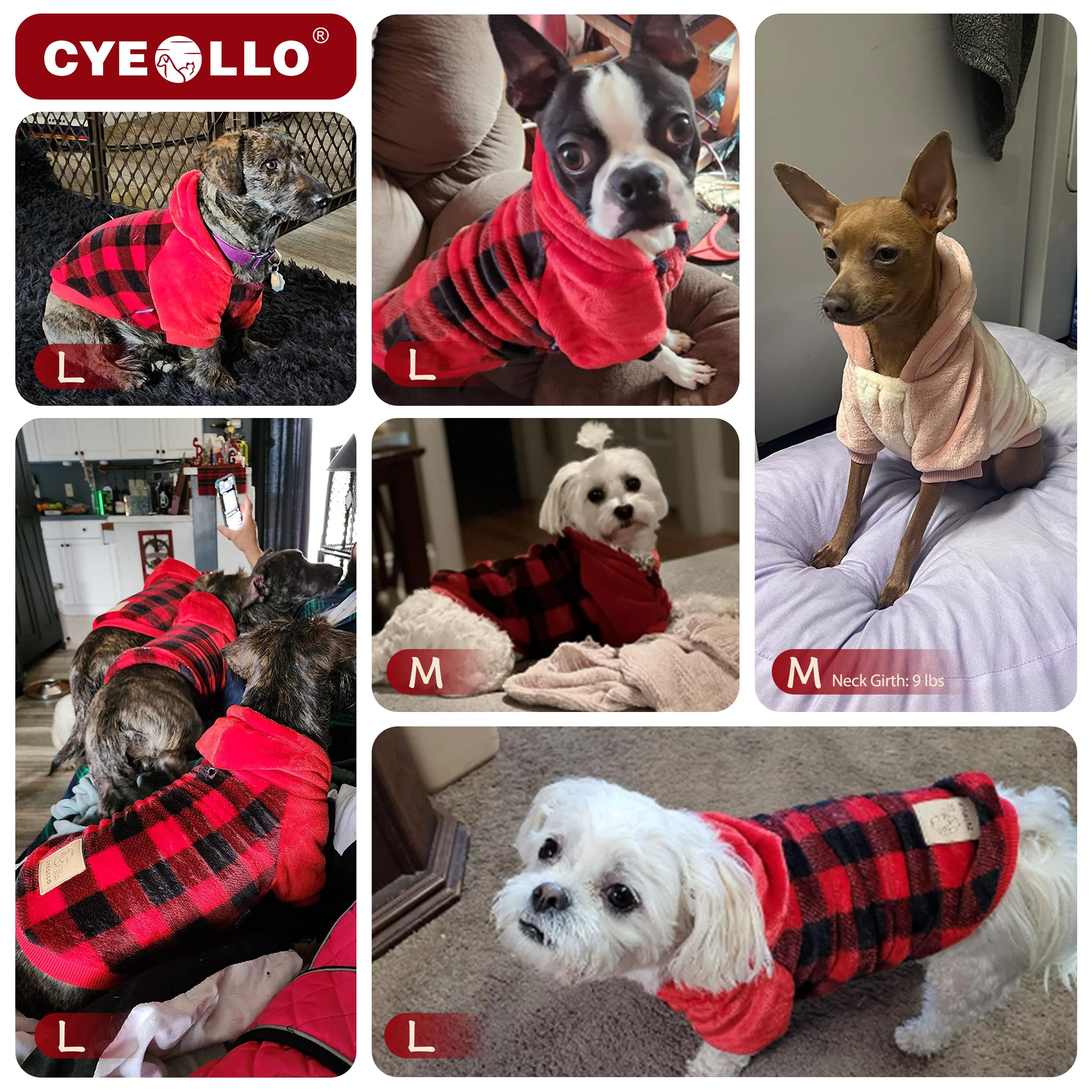 cyeollo Dog Hoodie Sweatshirt Buffalo Plaid Dog Flannel Sweater with Hat Winter Thermal Warm Dog Clo Reflective Dog Sweater Cyeollo Dog Sweater - Knit Turtleneck For