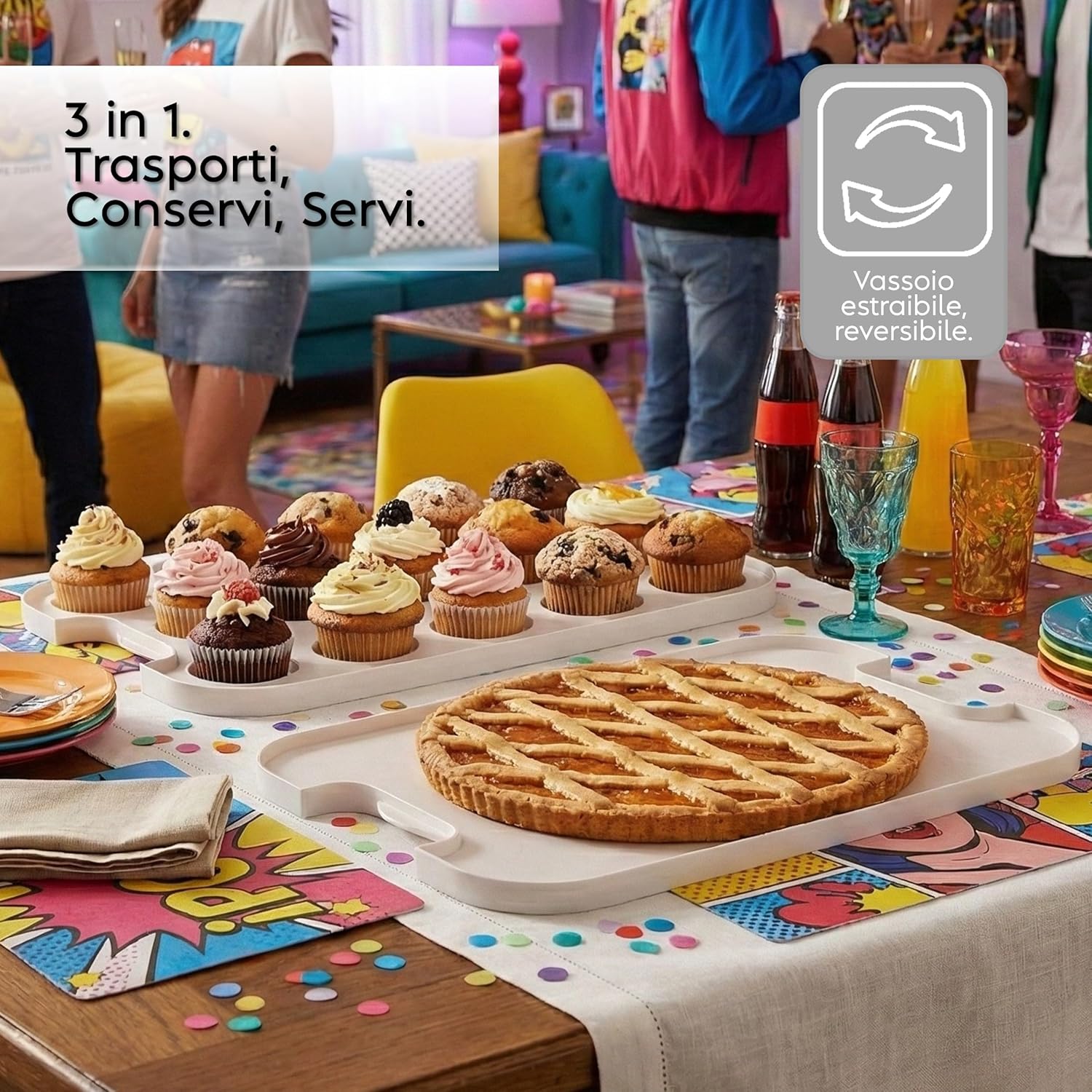 Snips Cupcake Holder 7 Litres White | Cake Holder | Decorated Container with Tray | Made in Italy | BPA-Free