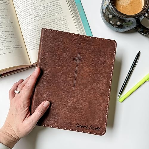 Miniatura 2 de Personalized NIV Journaling Bible, Brown With Gold Cross in Corner, Option to Customize with Hand Lettered Name on Cover