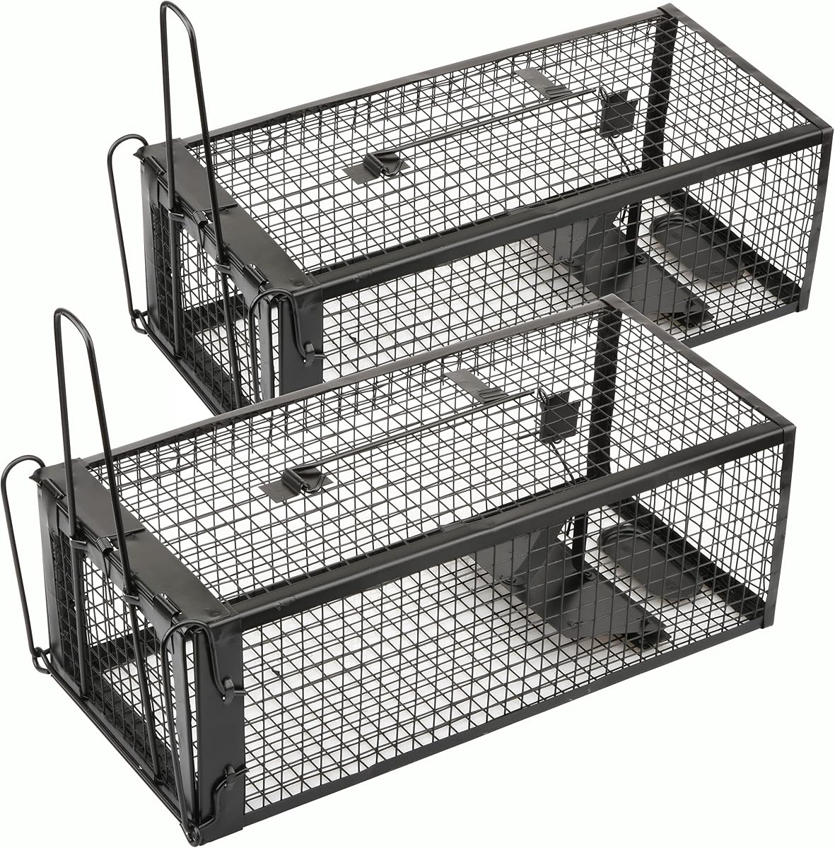 2-Pack Rat Traps Humane Live Mouse Vole Chipmunk Trap Cage (Black) | For Indoors and Outdoors, Catch and Release
