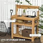 Outsunny Outdoor Potting Bench Table with Faucet, Removable Sink, Hooks and Storage Shelves, Wood Work Bench Workstation for Greenhouse, Garden, Patio