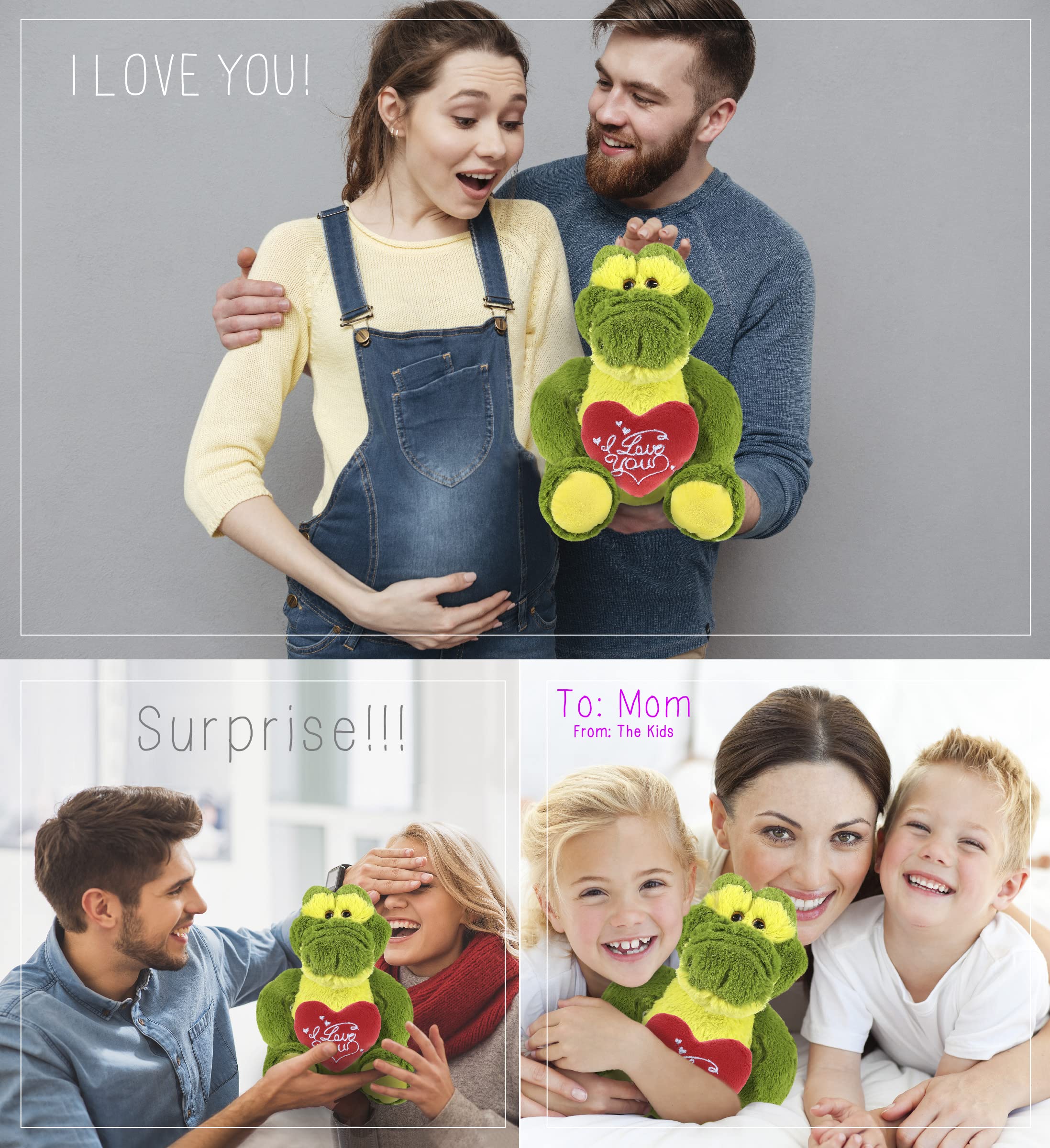 DolliBu I Love You Plush Alligator - Personalized Valentine Stuffed Animal With Heart (7 Inch)
