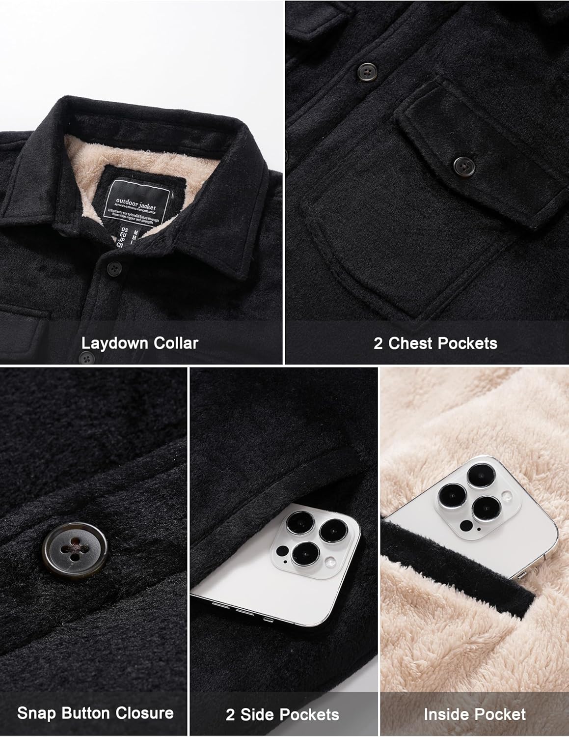 Cotrasen Men's Flannel Shirt Fleece Lined Flannel Jacket Cotton Button Up Plaid Shirt Warm Heavyweight Fall Winter Coat - Image 6