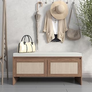 Storage, Shoe, Entryway with Cushion, 2-Door Shoe Cabinet, PP Fronts, Natural Finish for Hallway Mudroom Bedroom