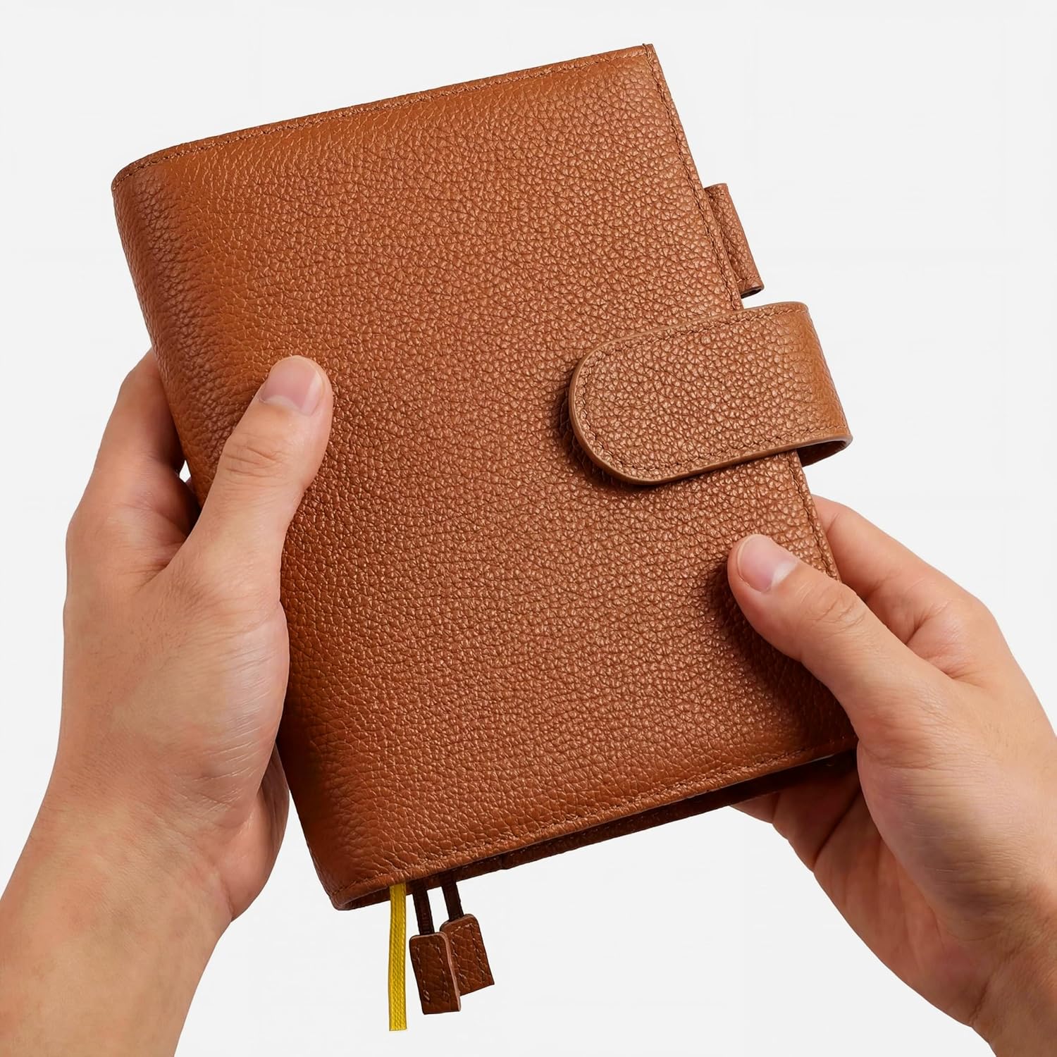 A6 Genuine Leather Planner Cover with 5 Card Slots, Long Document & Receipt Pockets, Pen Loop & 2 Bookmarks, Compatible with Hobonichi, Stalogy, Midori MD A6