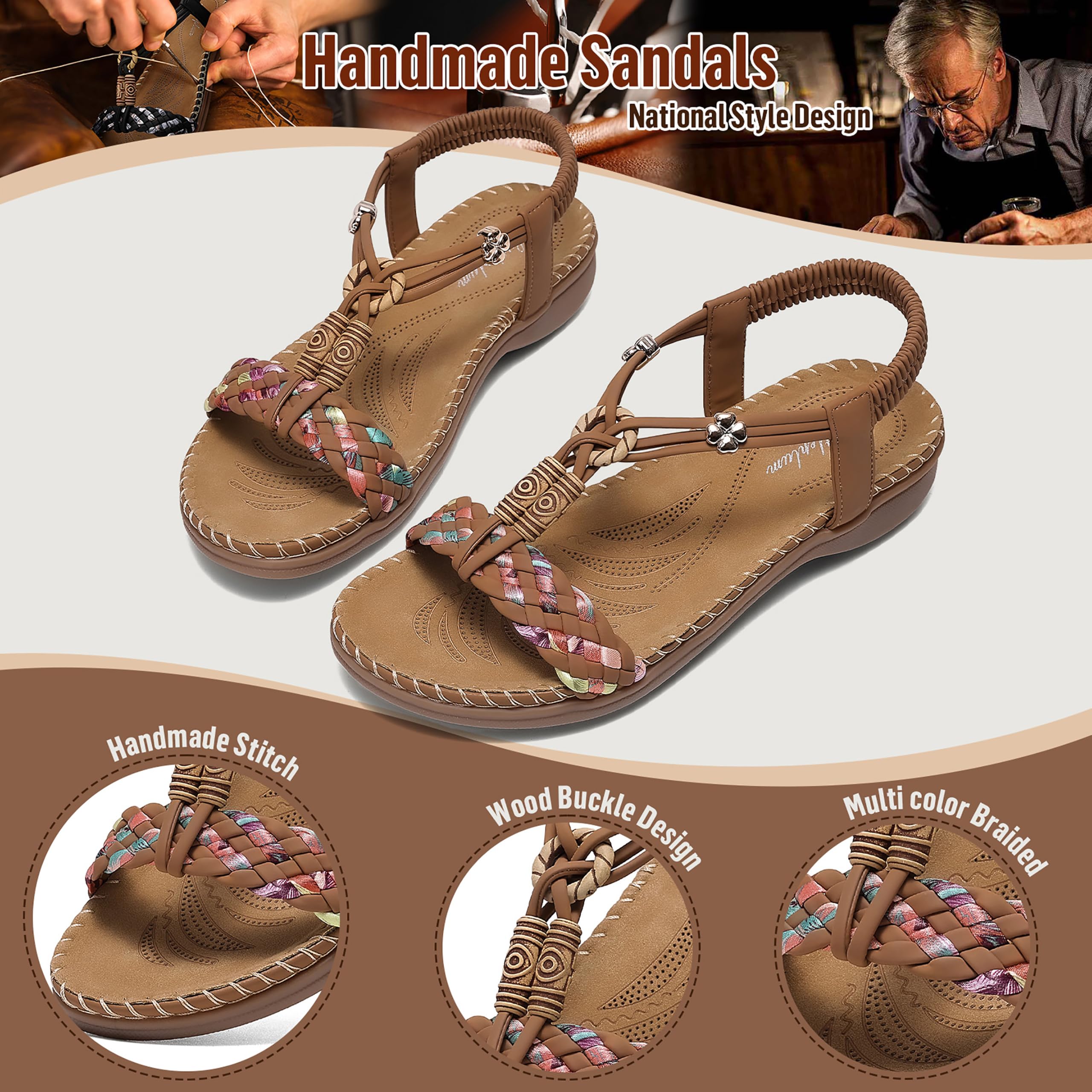 Littleplum Damen Sandalen Freizeit Flach Sandalette Handarbeit mit Strass Perlen Bohemia Strand Schuhe