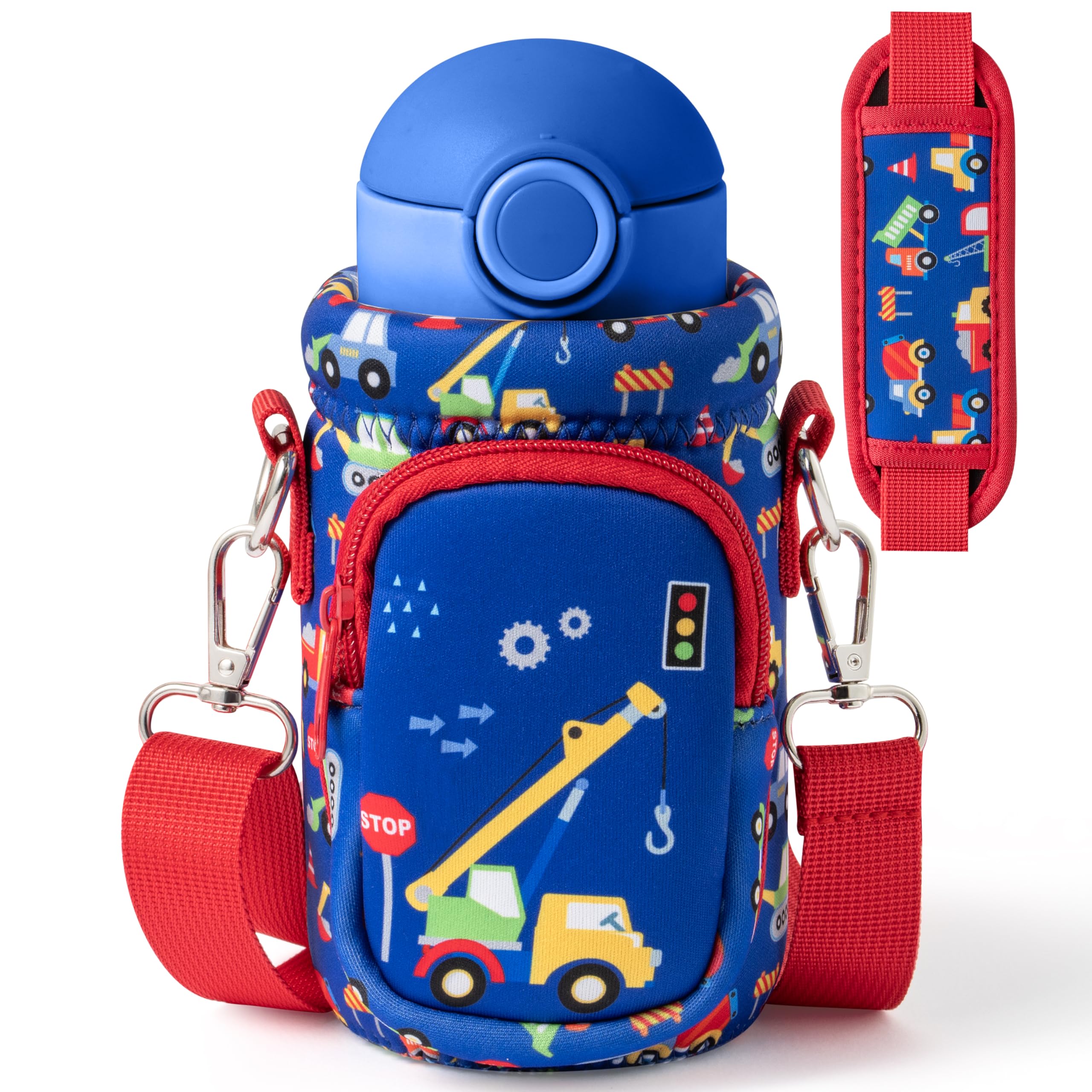 2ooya Water Bottle Carrier Bag with Strap for Kids - Water Bottle Bag Holder with Padded Strap Pocket 10/12/14/16/18Oz for Boys Girls School Walking