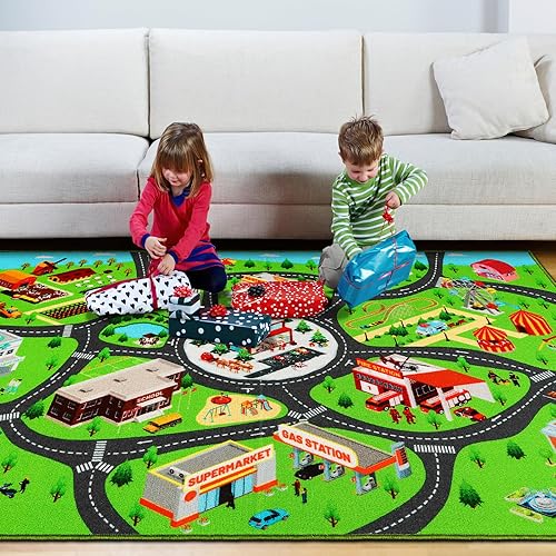 Miniatura 3 de Alfombra de juego para niños, alfombra antideslizante para niños, sala de juegos, dormitorio, alfombra de coche para niños para jugar con autos y