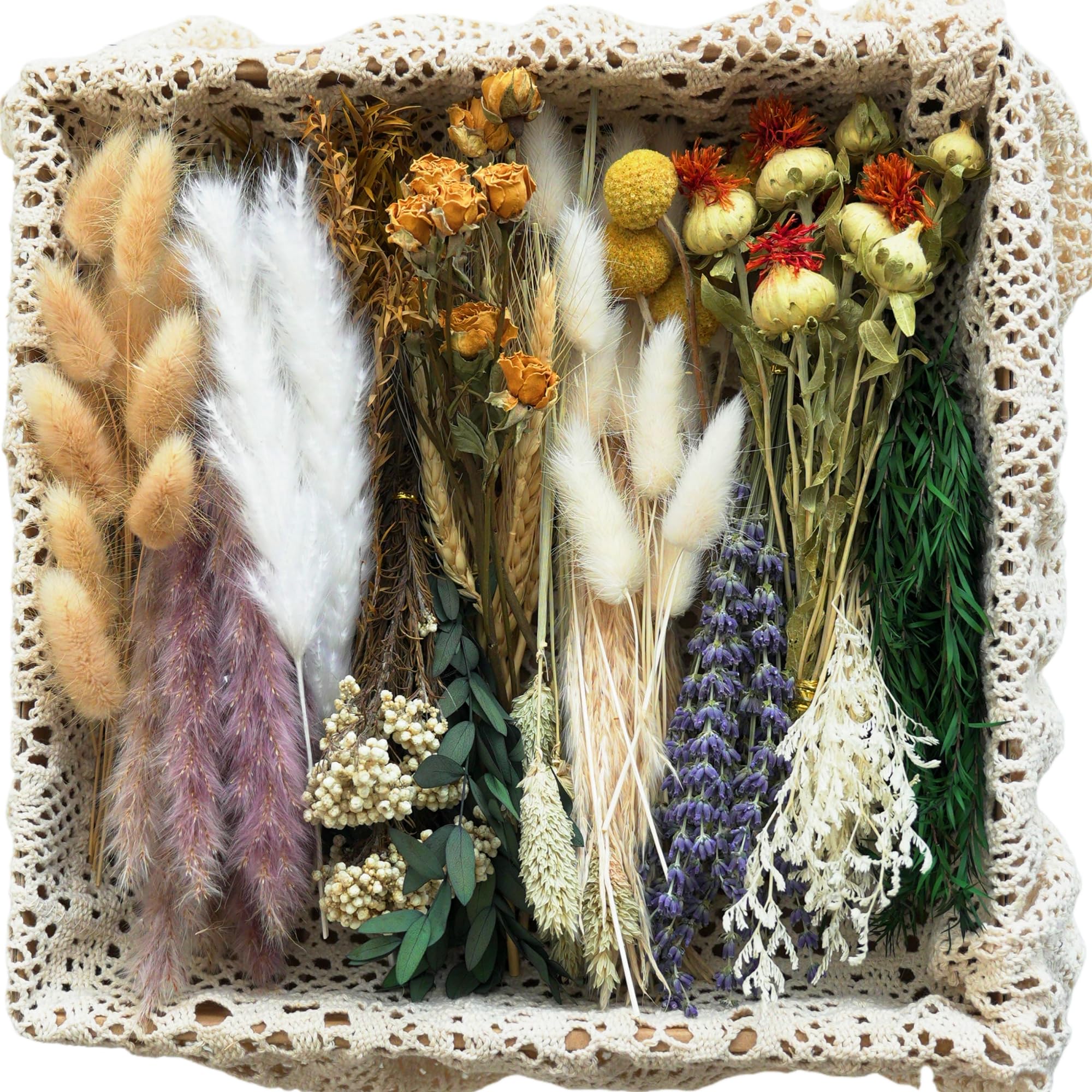 DIY Set mit natürlichen Trockenblumen–Mini-Trockenblumen in großen Mengen,16 Verschiedene Trockenblumen mit Stielen für Vasen,Bastelarbeiten und rustikale Dekoration