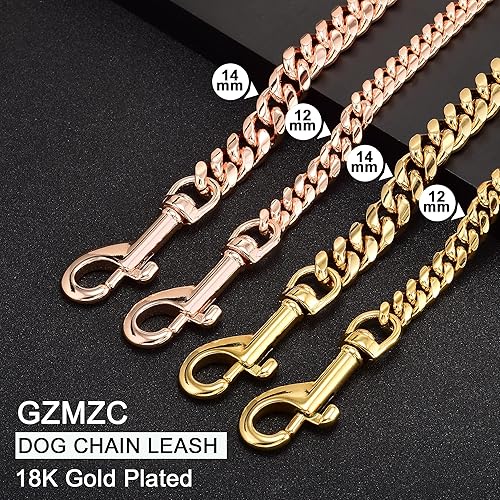 Miniatura 6 de GZMZC Correa de cadena para perro oro rosa 0591in resistente para perro con asa acolchada de cuero para perros medianos longitud total de 4 pies