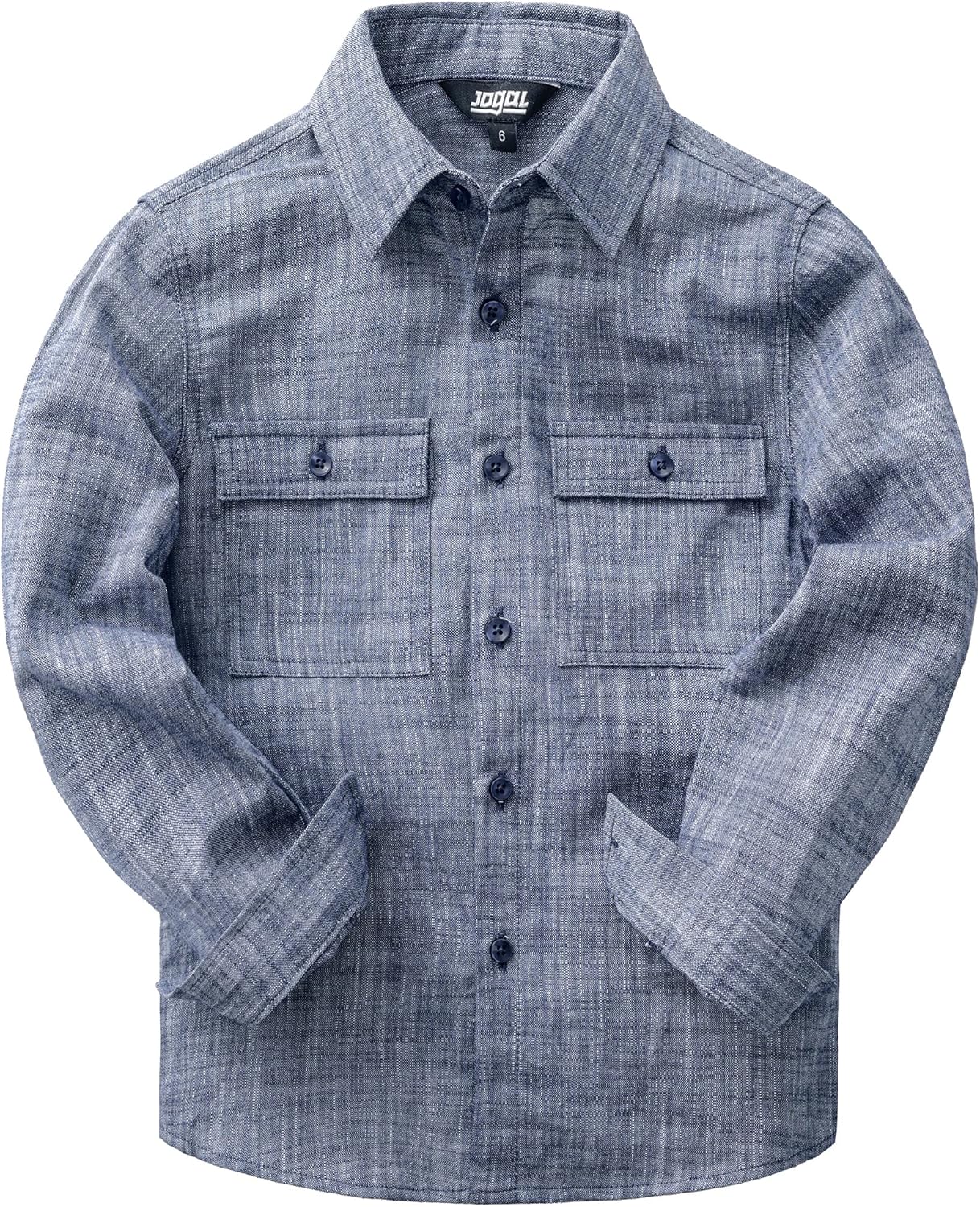 JOGAL Boys Chambray Shirts Long Sleeve Casual Button Down Shirts Solid Cotton Shirt with Flap Chest Pocket