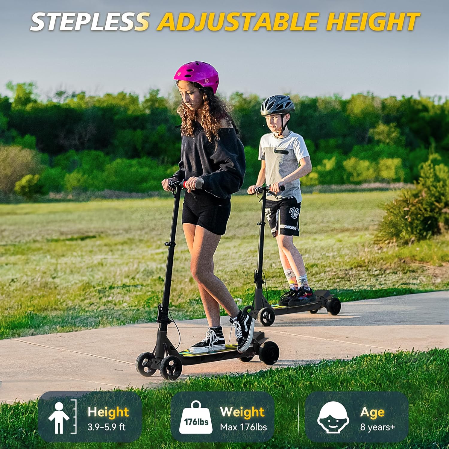 4-Wheel Electric Scooter for Kids w/ 250W Motor, Max 10 MPH & 8.5 Miles, Foldable E-Scooter with Rainbow Lights, LED Display, 5 Speeds & Adjustable Balance, UL-2272 Certified
