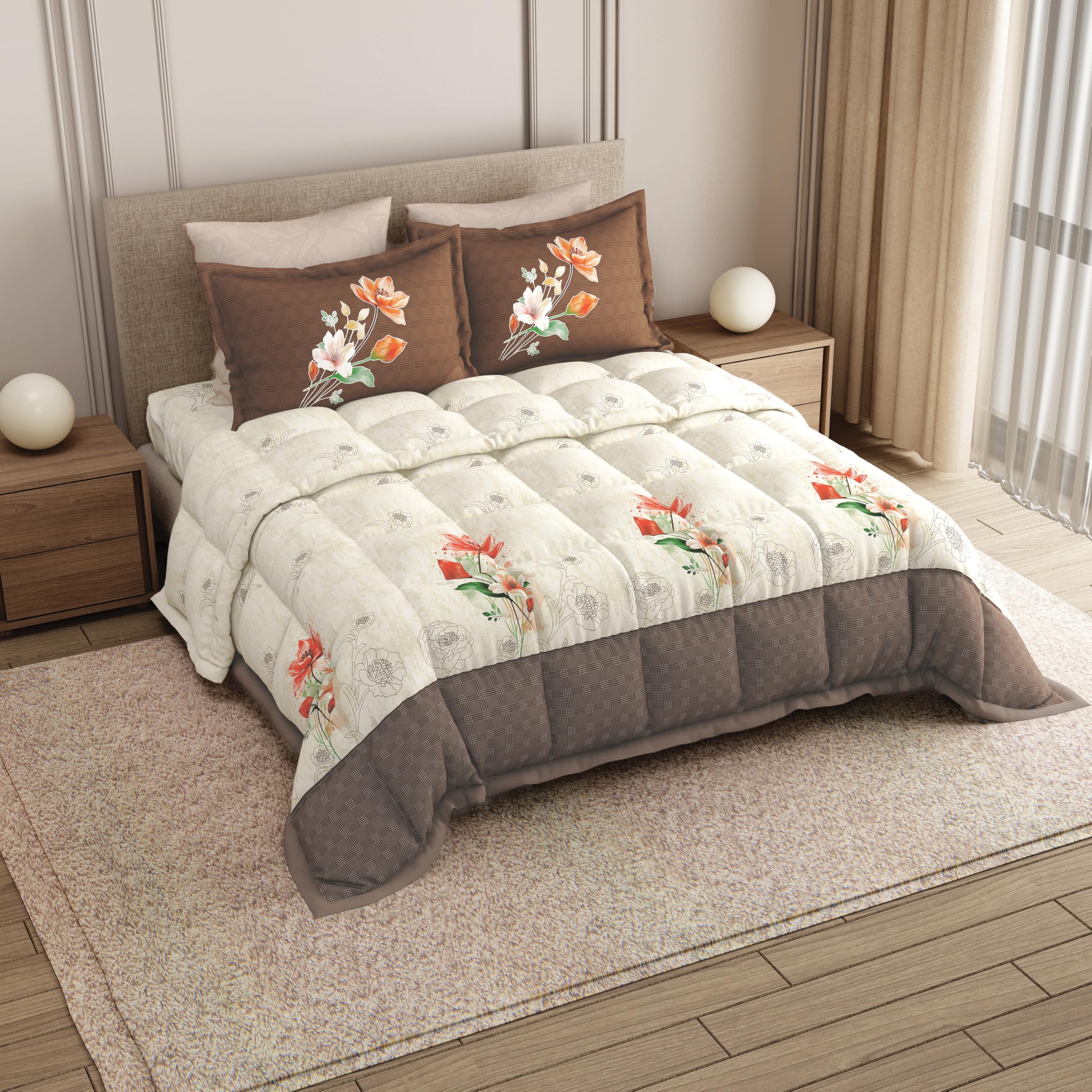 LABHAM - Rangriti 180TC 100% Mercerized Cotton 4Pc King Size Comforter Set with Bedsheet & 2pc Pillow Covers. (Lily Brown) | Complete Bedding Set-image-28