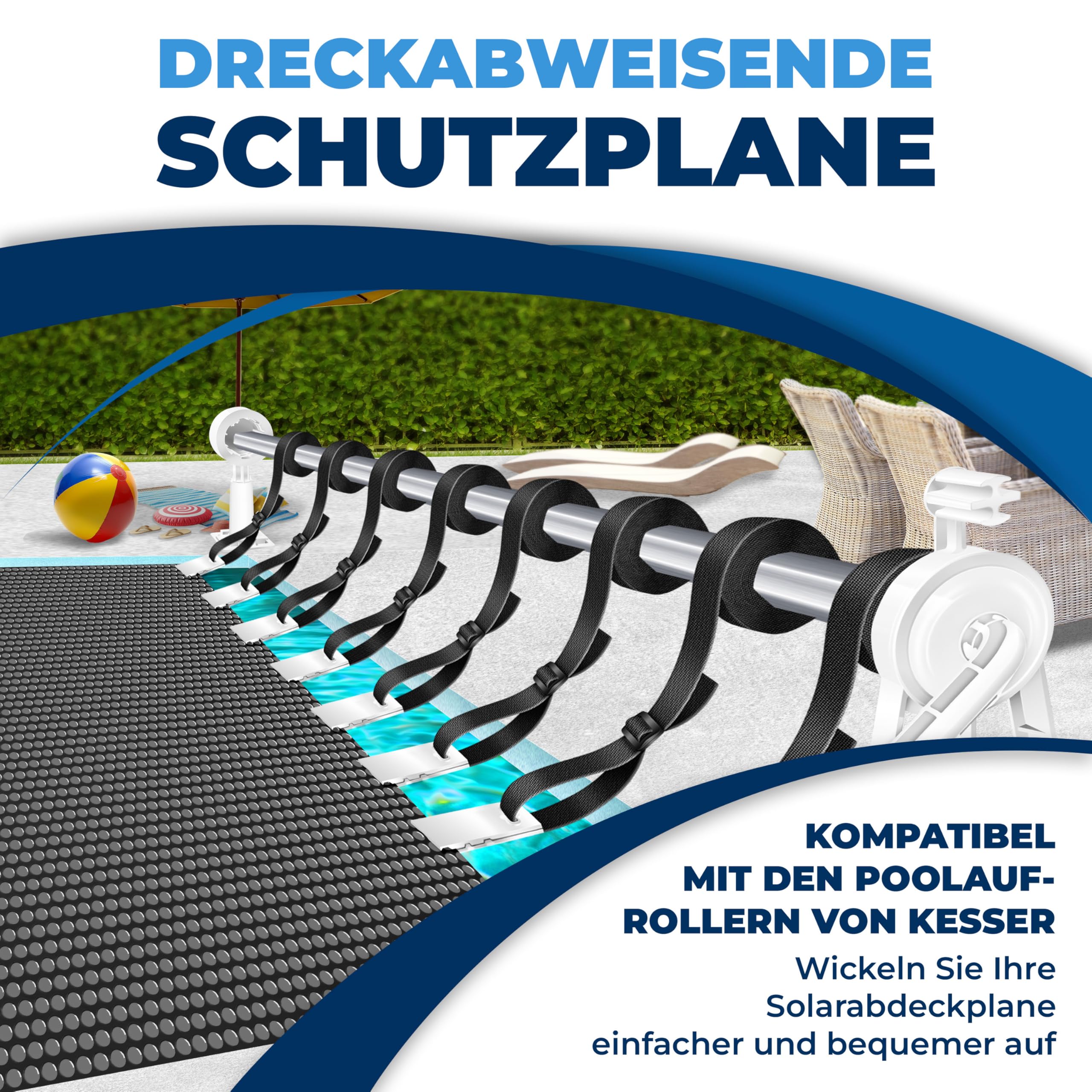 KESSER® Pool Solarabdeckplane Rund Ø 366 cm, Solarfolie 120 µm, Solarabdeckung Solarplane zuschneidbar, Poolheizung Wassererwärmung Wärmeplane, Poolsolarplane mit 1x Schere, 1x Lochzange & 12x Ösen