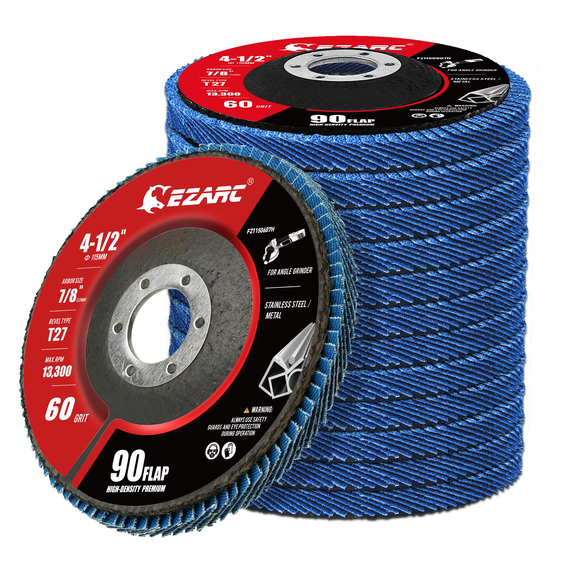 EZARC Flap Discs 115mm,60 Grit High-Density Jumbo Zirconia Flap Sanding Disc Type 27 for Sanding, Sanding Discs for Angle Grinder, Rust Removal, Finishing, Grinding, Deburring (12 Pack)