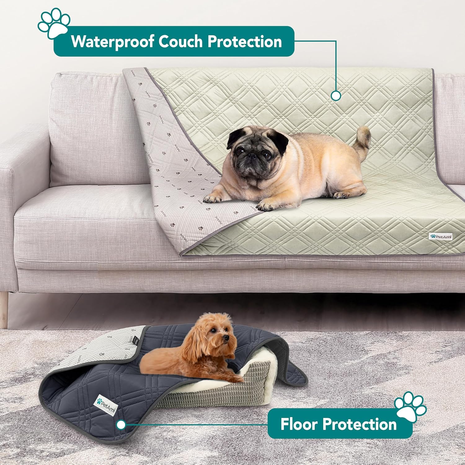 PetAmi Waterproof Cooling Mat for Dog, Premium Pet Cooling Blanket for Bed Crate, Anti Slip Indoor Dog Cool Pad for Sleeping, Q-MAX Large Sofa Couch Cover Mat for Cat, Beige, 60x80