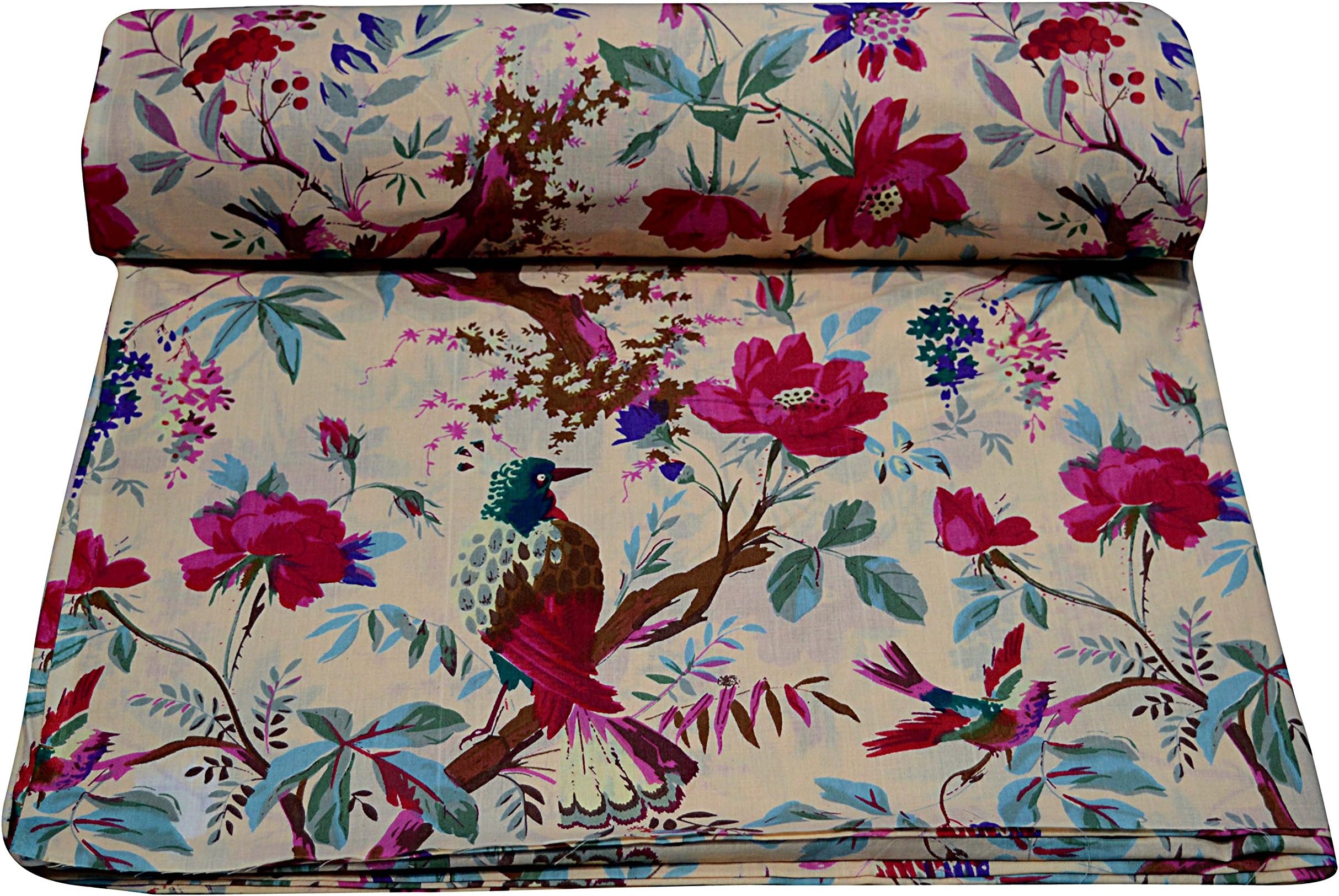 5 Yard Cotton Floral Print Cotton Fabric by Yard, Natural Dyes Sanganeri Indian Cotton Fabric Hand Block Printed Handmade Cotton Fabric