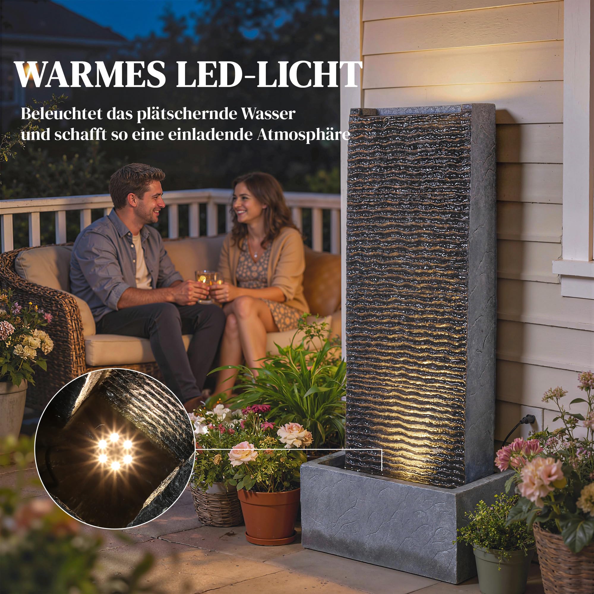 Outsunny Fontaine 2 Niveaux avec Pompe LED pour Jardin 37.5x22x80 cm