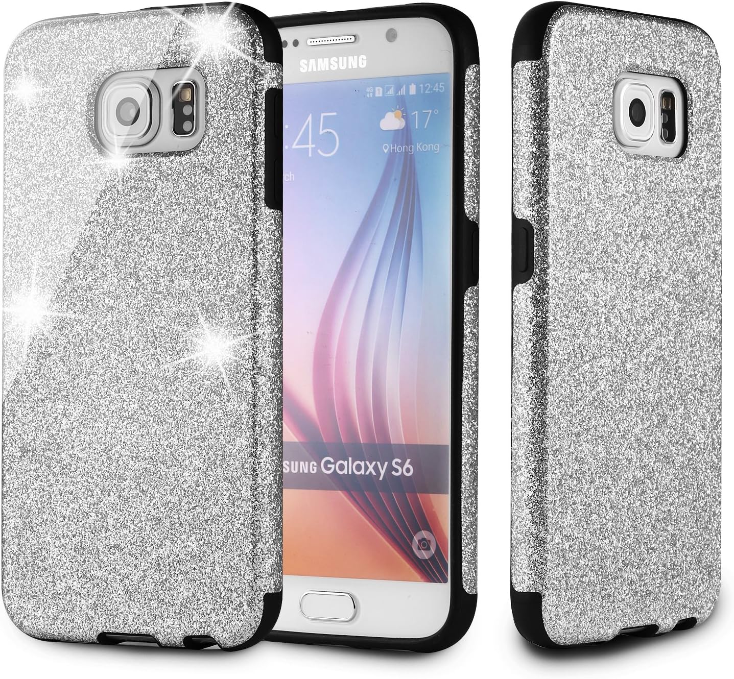 MEKO Galaxy S6 Case, Shiny Sparkles Glitter Bling Case-Built-in Sparkles Premium Firm Rubber Shock-Absorbing Bumper Case [Scratch Resistant] for Samsung Galaxy S6 - (Silver)