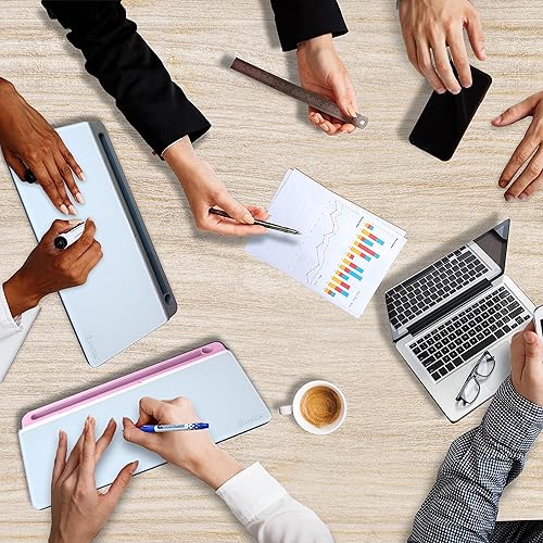 Miniatura 8 de COZZEL NoteDesk Pizarra blanca de cristal con soporte para tableta y almacenamiento, elevador de teclado pequeño y tablero de notas para
